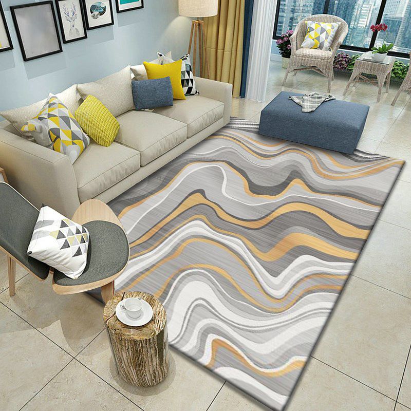 Multicolor Home Decoration Rug Scandinavian Geometric Carpet Polyester Washable Anti-Slip Backing Stain Resistant Rug
