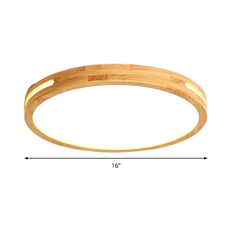 Japanese Style Circular Ceiling Mount Light Wood 12/16/19.5 Inch Wide LED Ceiling Lamp in Beige for Adult Bedroom