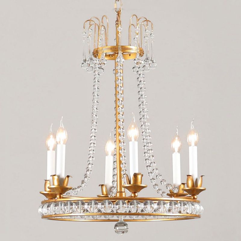 Candle Style Living Room Chandelier Antique Clear Crystal 6 Heads Ceiling Hang Light