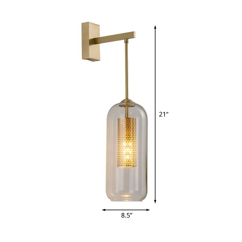 Clear Glass Capsule Wall Mount Light Fixture Modern 1-Head Sconce Lamp in Gold for Bedside