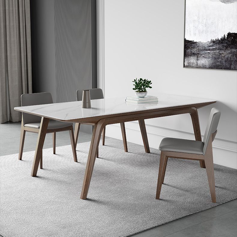 Industrial Rectangle Dining Table Sintered Stone Table with Wooden Legs