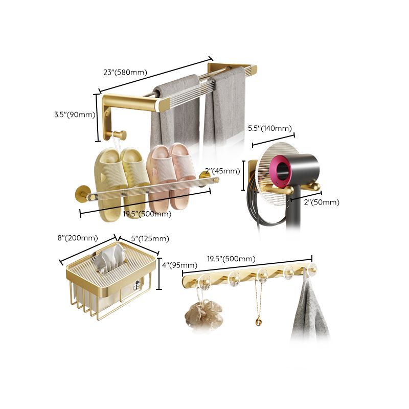 Modern Bathroom Accessory Set in Gold Metal and Acrylic Bath Hardware Set
