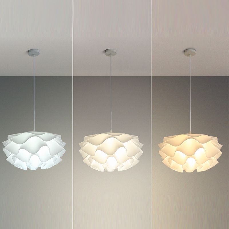 Simple Flower Pendant Light Fixture Acrylic Bedroom Pendant Ceiling Light in White