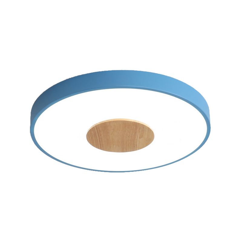 Round Flush Mount Ceiling Light Nordic Iron 1 Head Pink/Blue/White Lighting Fixture for Bedroom, 12"/16"/19.5" Width