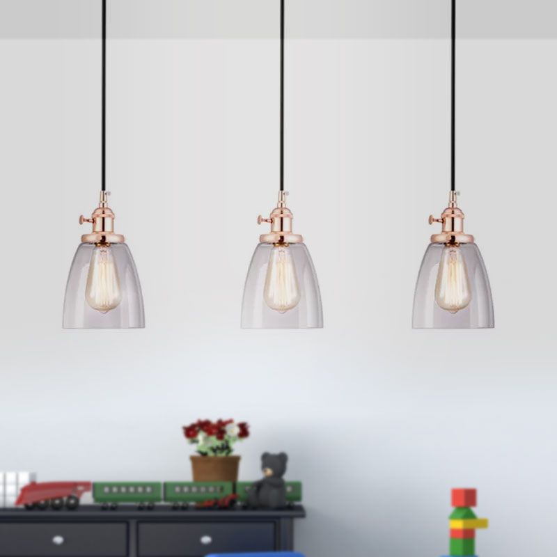 Rose Gold Cone Multi Pendant Light Fixture Modern Clear Glass 3-Light Dining Room Hanging Lamp