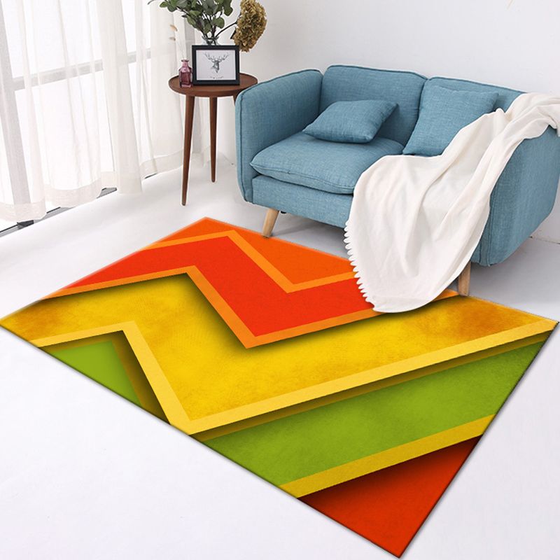 Multi-Color Modern Area Rug Polyester Geometrical Pattern Carpet Washable Stain Resistant Non-Slip Rug for Great Room
