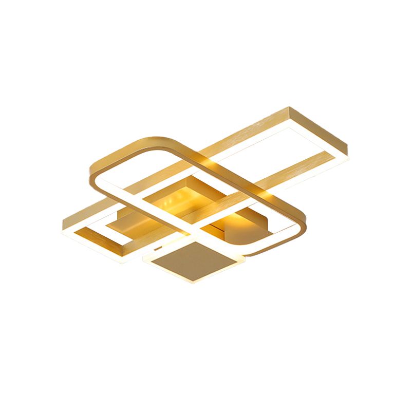 Gold Crisscrossed Rectangle Flush Light Modernist Acrylic 20.5"/34" Wide LED Surface Ceiling Lamp in Warm/White Light