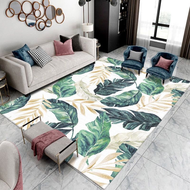 Green Animal Pattern Area Rug Modern Polyester Area Carpet Stain Resistant Rug for Home Decor