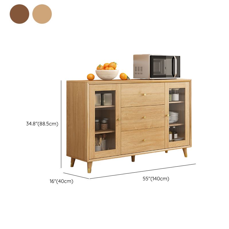 Modern Faux Wood China Cabinet Glass Doors Dining Hutch with Drawers