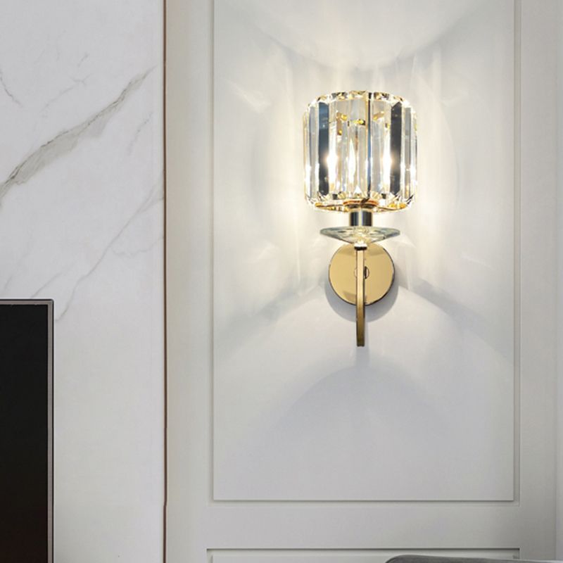 Crystal Geometric Shape Wall Sconces Modern 1 Light Wall Mount Light Fixture in Gold