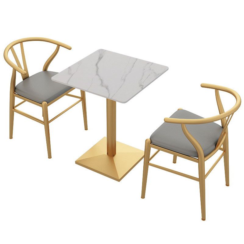 Traditional Luxury Dining Table White Sintered Stone Table with Gold Metal Base