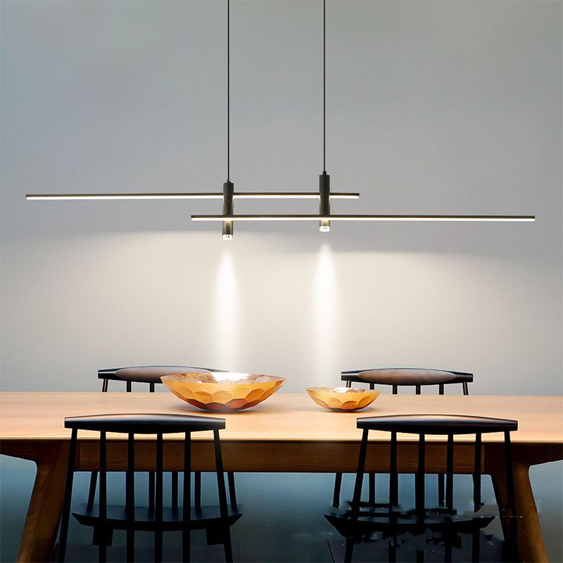 Linear Hanging Island Lights Modern Metal Chandelier Light Fixture for Dining Room