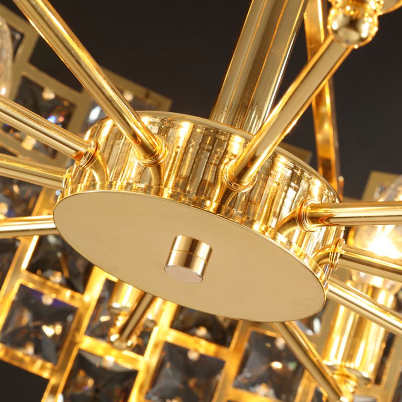 Black Drum Shaped Chandelier Pendant Minimalist Crystal Rectangle Suspension Light for Living Room