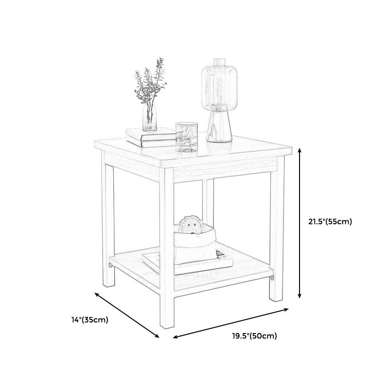 Scandinavian Wooden Geometric Side Table with Storage Shelf in Brown/Natural