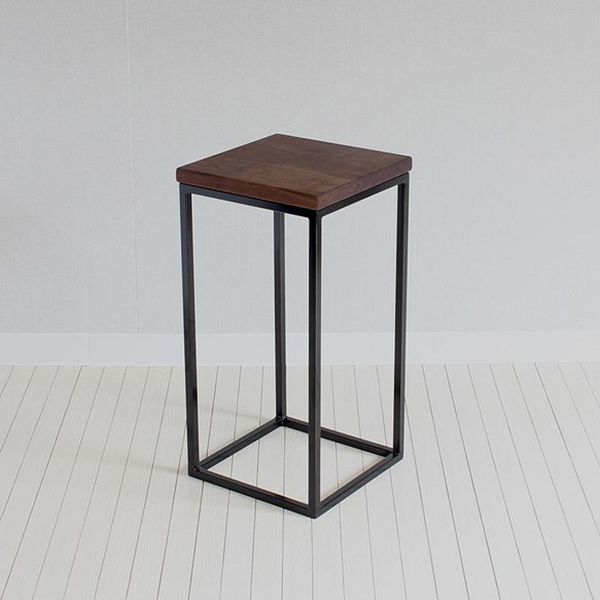 Modern Wood Square Top Side Table 23.6" Tall Iron Frame End Table