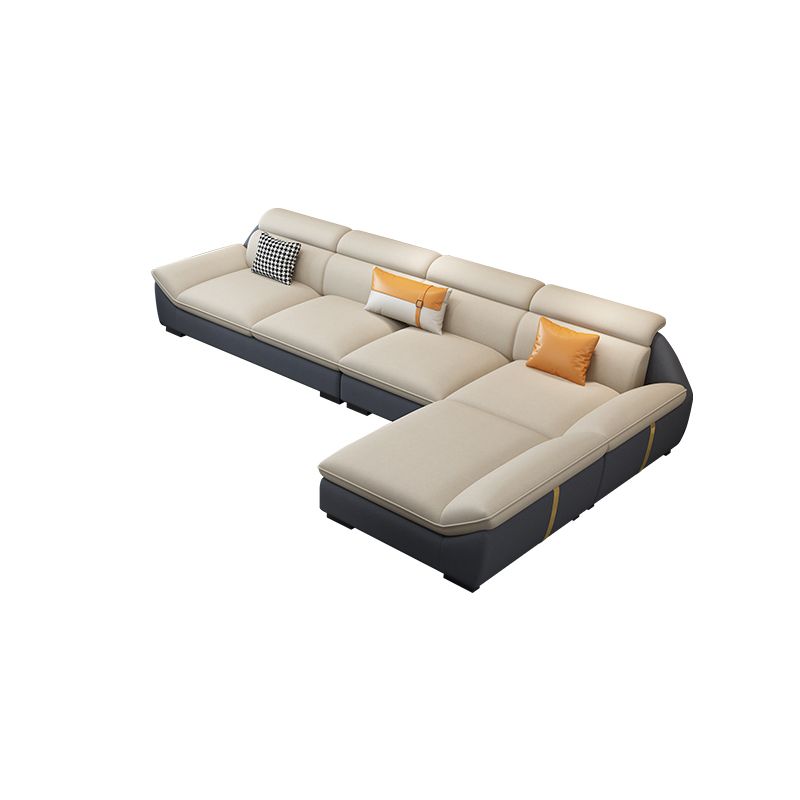 North European Faux Leather Sofa Sewn Pillow Back Sofa with Pillows