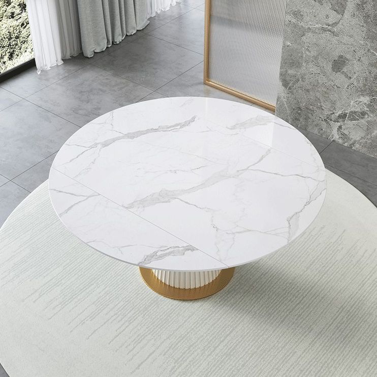 Sintered Stone Top Round Table for Restaurant Luxury White Dining Table with Pedestal Base