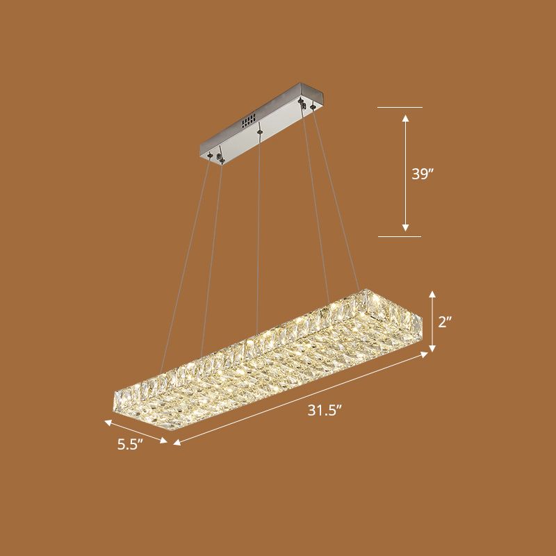 Modern Rectangle Ceiling Pendant Lamp K9 Crystal Dining Room Suspension Light in Clear