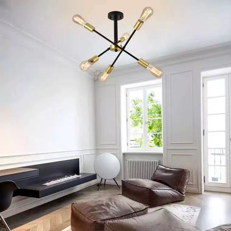Radial Shape Flush Ceiling Lights Modern Style Metal 6 Light Flush Mount Fixture in Black