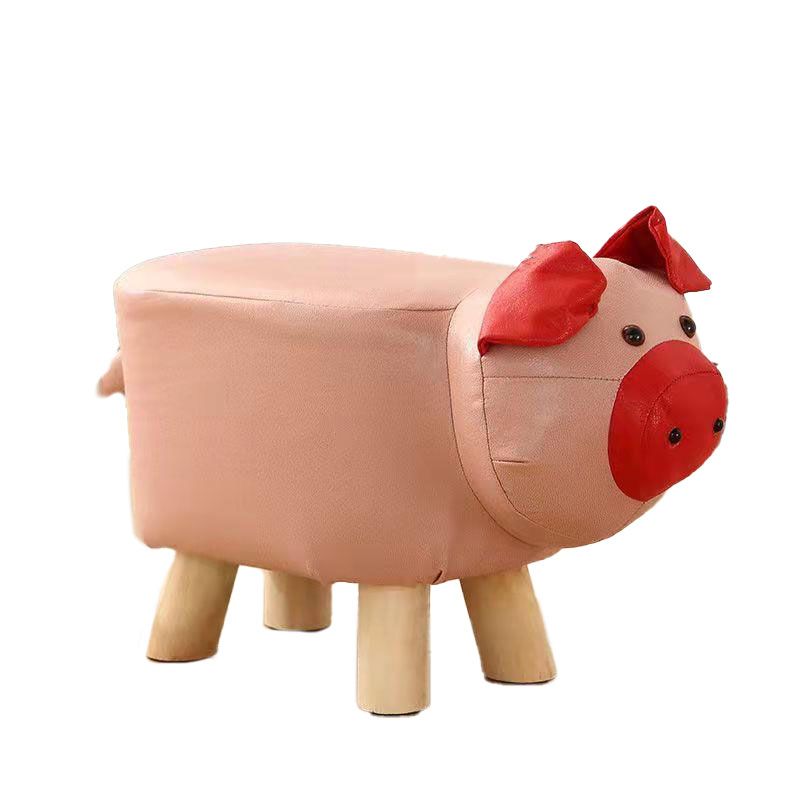 Contemporary Pouf Ottoman Cotton Upholstered Animal Shape Ottoman with Chair Legs