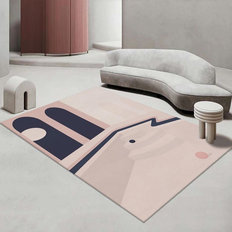 Pink Color Block Area Rug Polyester Modern Indoor Rug Washable Rug for Living Room