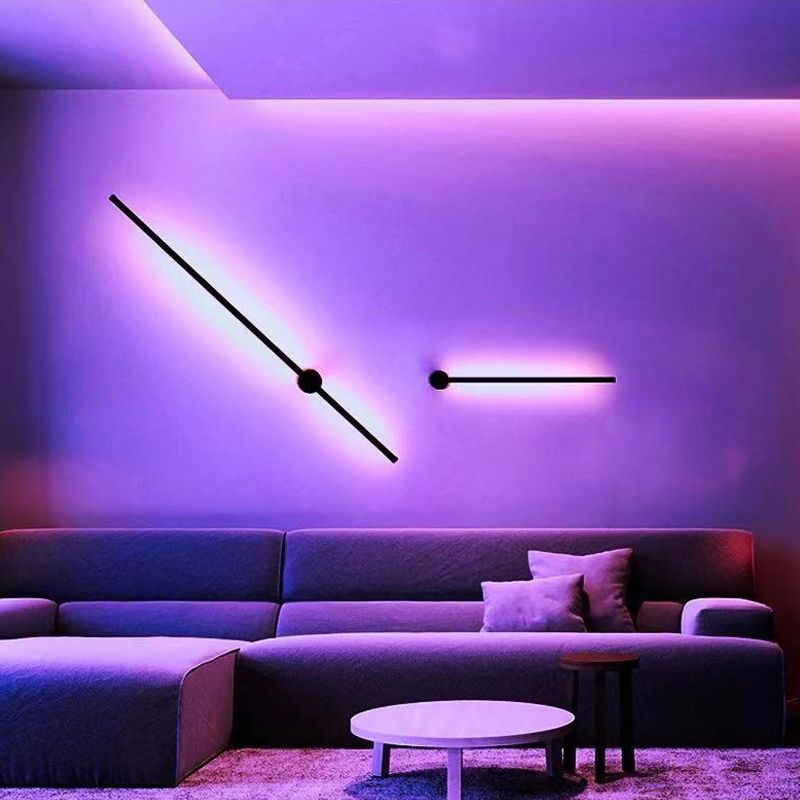 1 Light Linear Wall Mounted Lamps Modern Style Metal Wall Lighting Ideas in Black