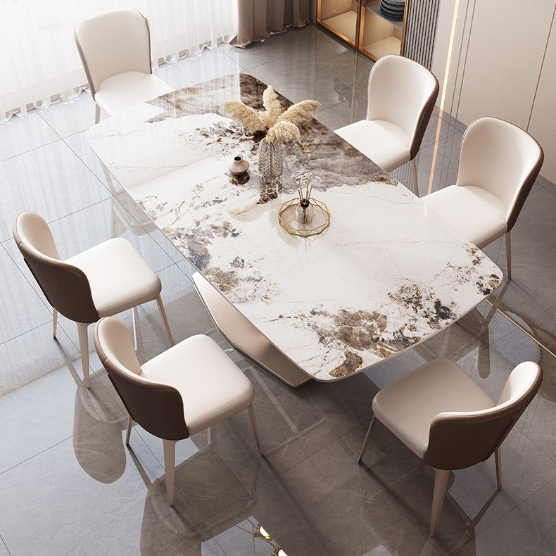 Modern Sintered Stone Top Dining Set Rectangle 1/2/5/7 Pieces Dinette Table Set in Gold