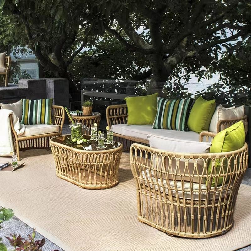 Arc Shape Outdoor Sofa Tropical Shape Willow Vine Seating in Wood