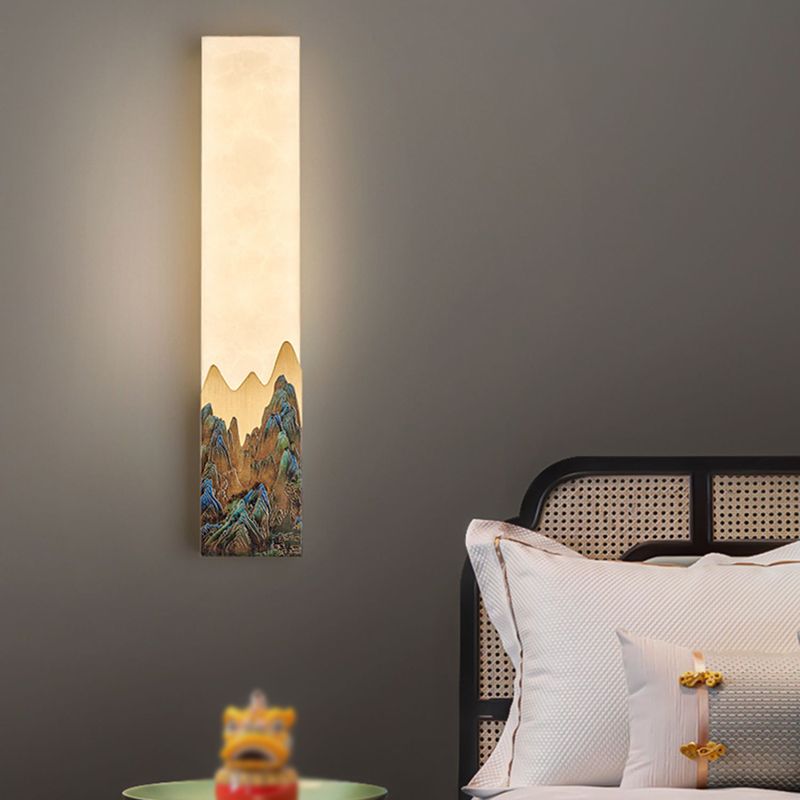 Modern Metal Wall Sconce Rectangle Shape Wall Light with Stone Shade for Living Room