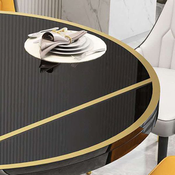 Glass Top Dining Table Modern Extendable Furniture with Pedestal Steel Base