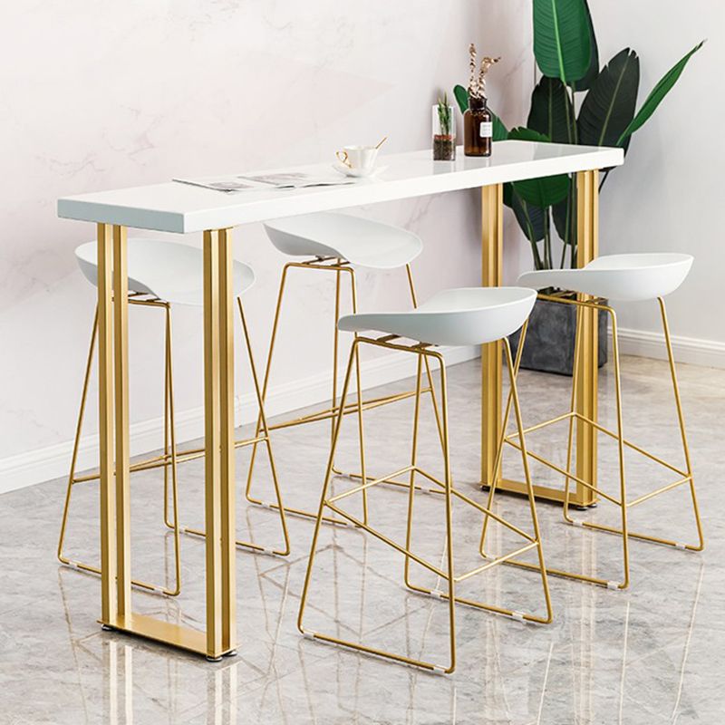 Comedor rectángulo de madera superior mesa de mostrador patas doradas mesa de bar de estilo glam