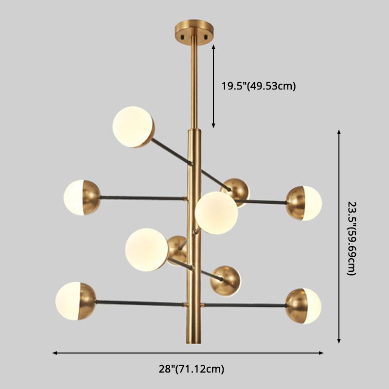 Gold Vertical Pendant Chandelier Postmodern Opal Ball Glass Hanging Light for Dining Room