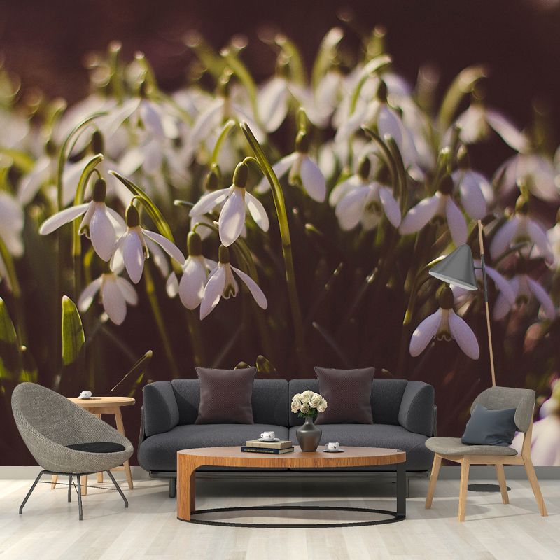 Flower Wall Mural Mildew Resistant Environment Friendly Wall Decor for Bedroom