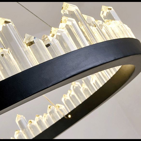 Postmodern Simplicity Circular Ceiling Chandelier Crystal Hanging Light with Hanging Cord for Living Room