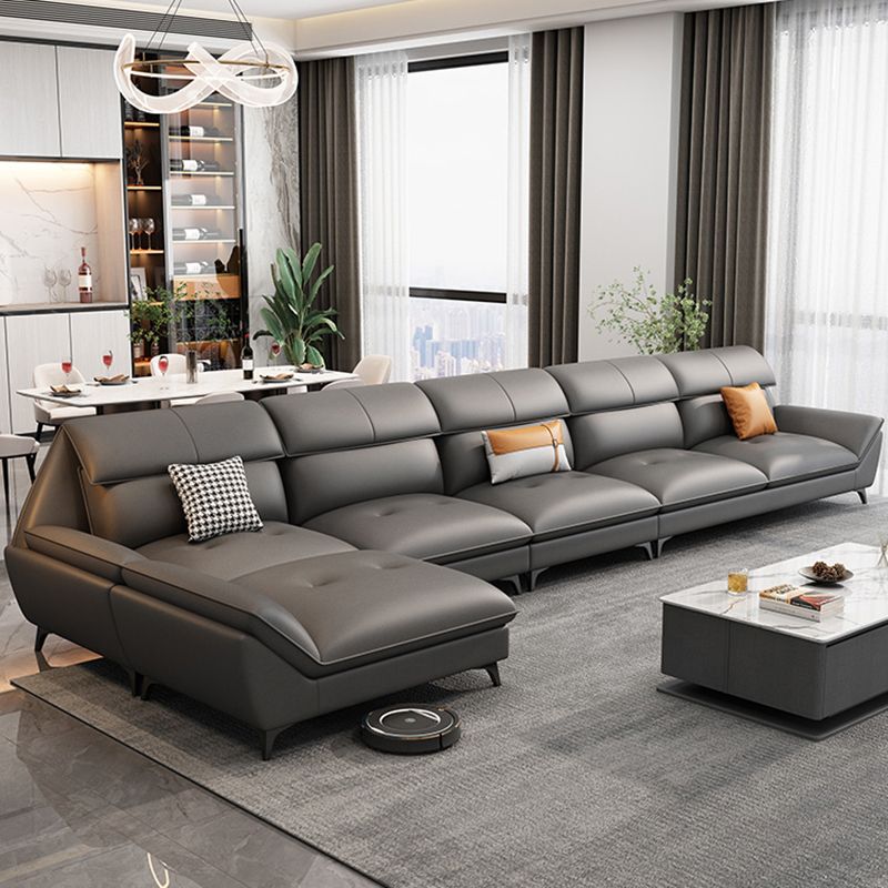 37.79" Tall Grey Sectional Sofa Faux Leather Modular Sofa with Cushion Back