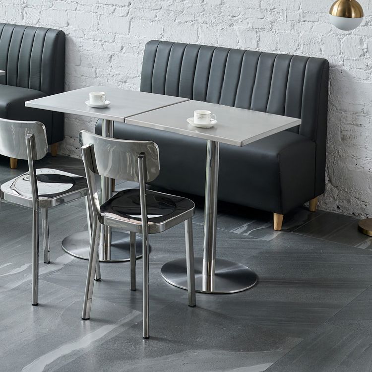Industrial Square Dining Table Stainless Steel Table with Pedestal Base