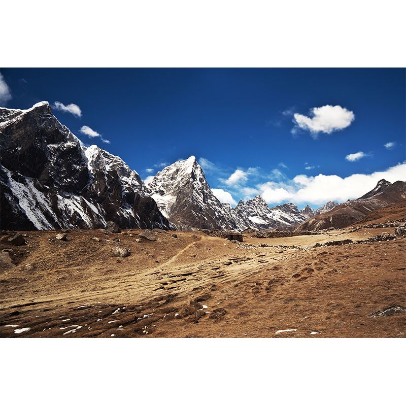 Personalized Photography Modern Mural with Exposed Soil in Melting Mountain Pattern, Blue-Brown