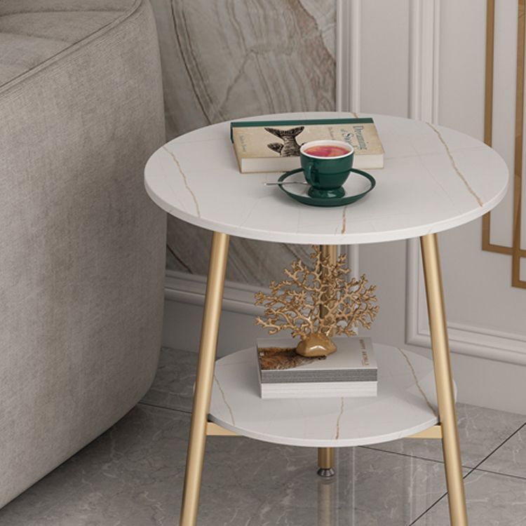 Modern Slate Top Round Double Tier End Table 3 Legs End Table
