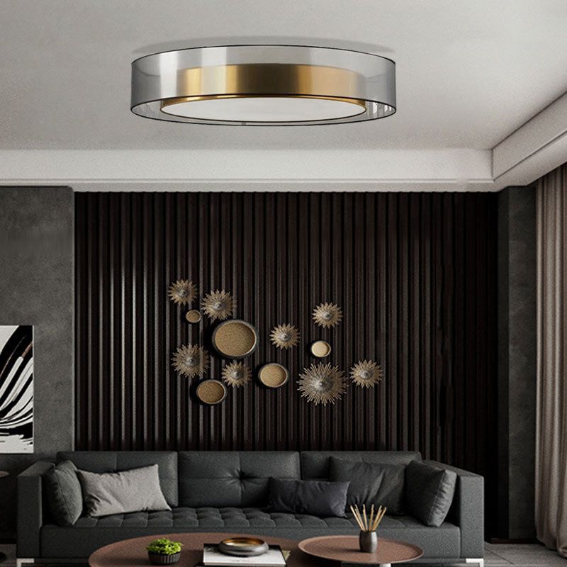 Interior LED Flush - Mount in Black and Gold Finish Round Iron & Plastic Ceiling Flush