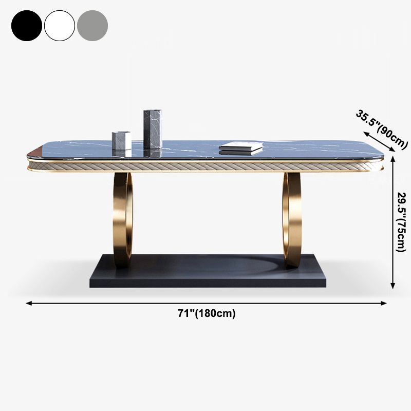 Traditional Luxury Sintered Stone Top Dining Table Rectangle Table with Metal Pedestal