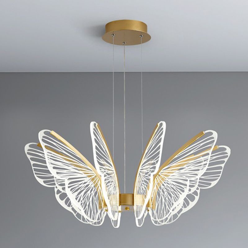 Butterfly Shape Metal Hanging Light Modern Style Multi Lights Cluster Pendant in Gold