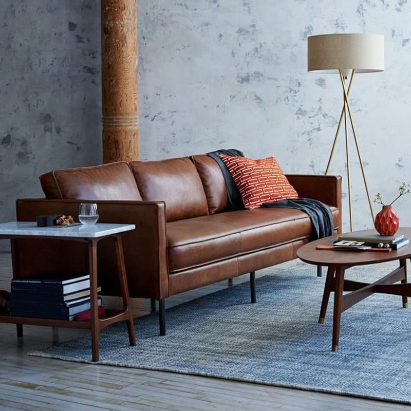 Faux Leather Tufted Back Convertible Sofa Nordic Style Living Room Seating