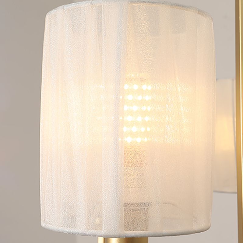 Brass 6 Heads Chandelier Lighting Country Style Fabric Cylinder Pendant Light for Living Room