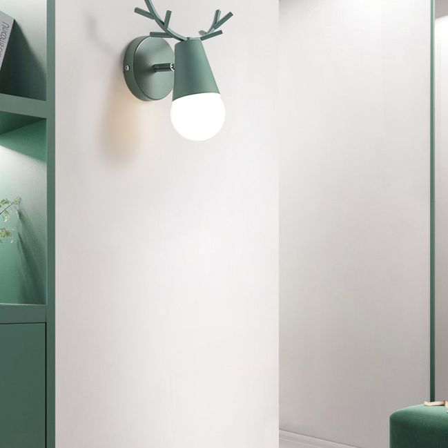 1 Light Wall Mount Lamp Fixture with Antler Metal Macaron Wall Sconce Light for Boy Girl Bedroom