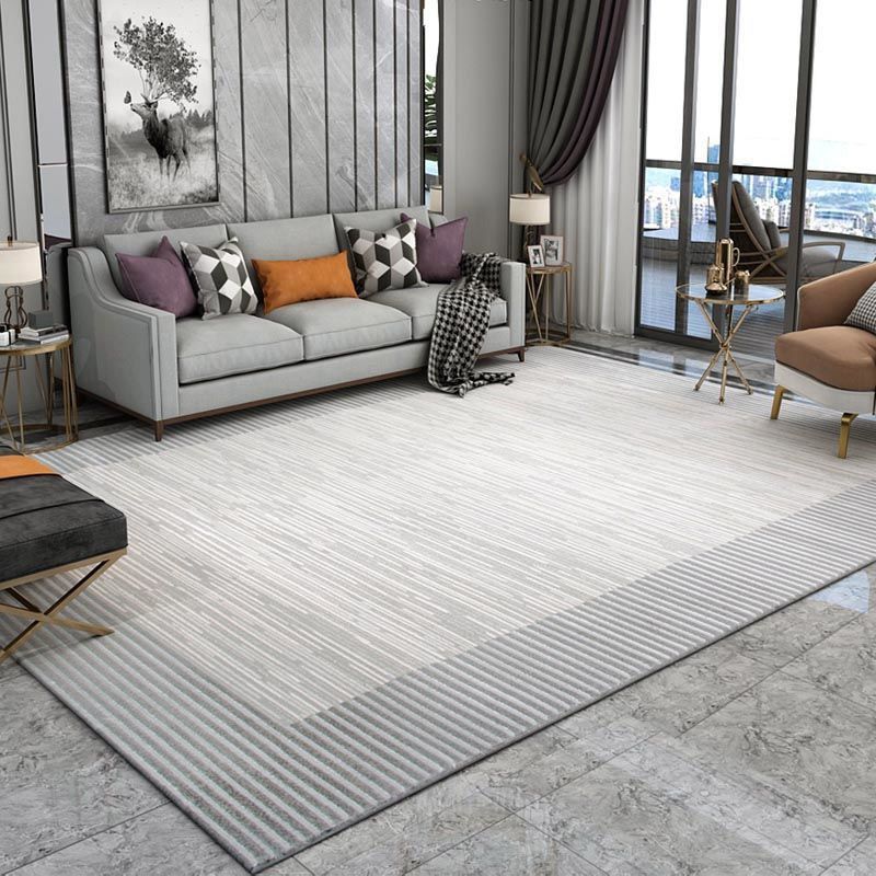 Grey Stripe Pattern Rug Modern Polyester Area Rug Easy Care Carpet for Living Room