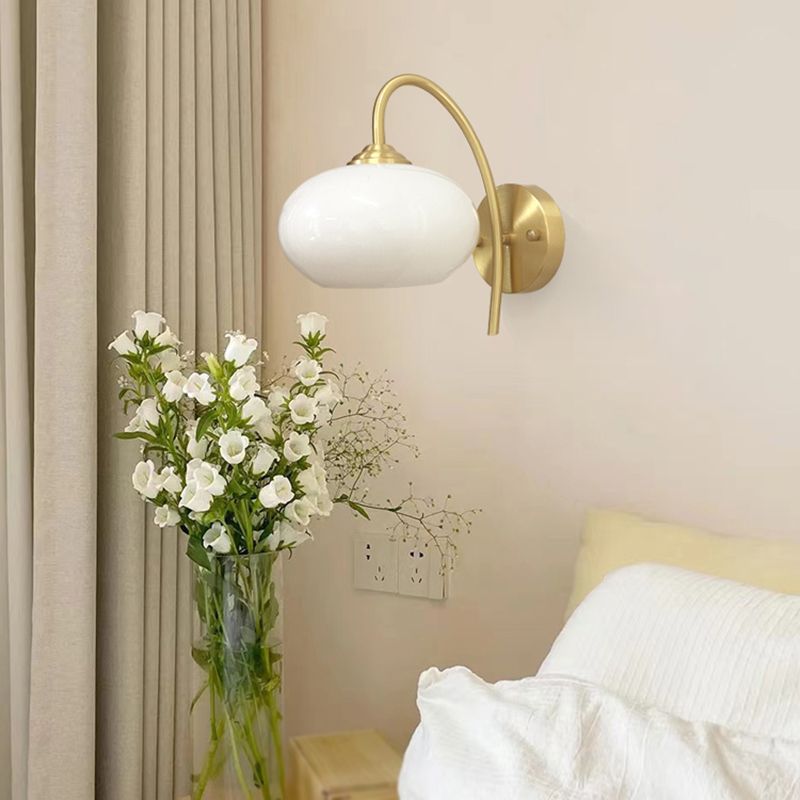 Post Modern Barn Light Brass & Glass 1 - Light Wall Sconce in Gold & White