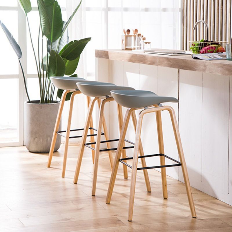 Contemporary Wood Stool Backrest Counter Plastic Counter Stool in Matte Finish for Indoor