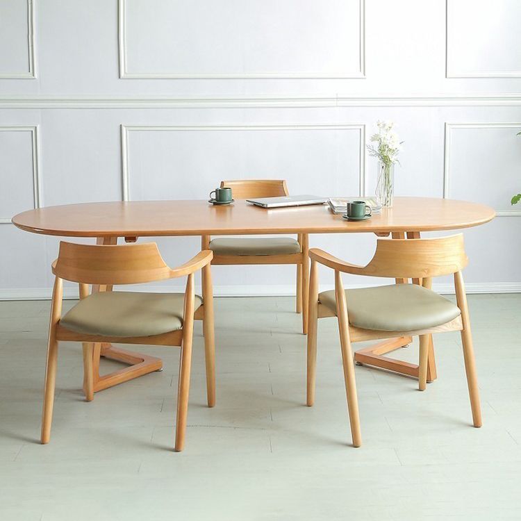 Modern Natural Wood Oval Dinette Table Wood Base Dining Table for Living Room
