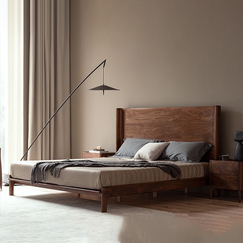 Solid Wood Headboard Standard Bed Mattress Included Bed Frame with Custom Legs