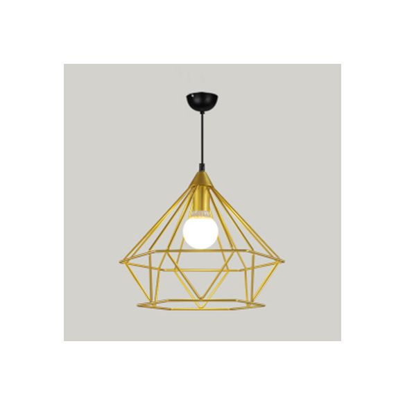 Traditional Diamond Wire Guard Pendant Light Metal 1 Light Hanging Lamp for Stair Cafe